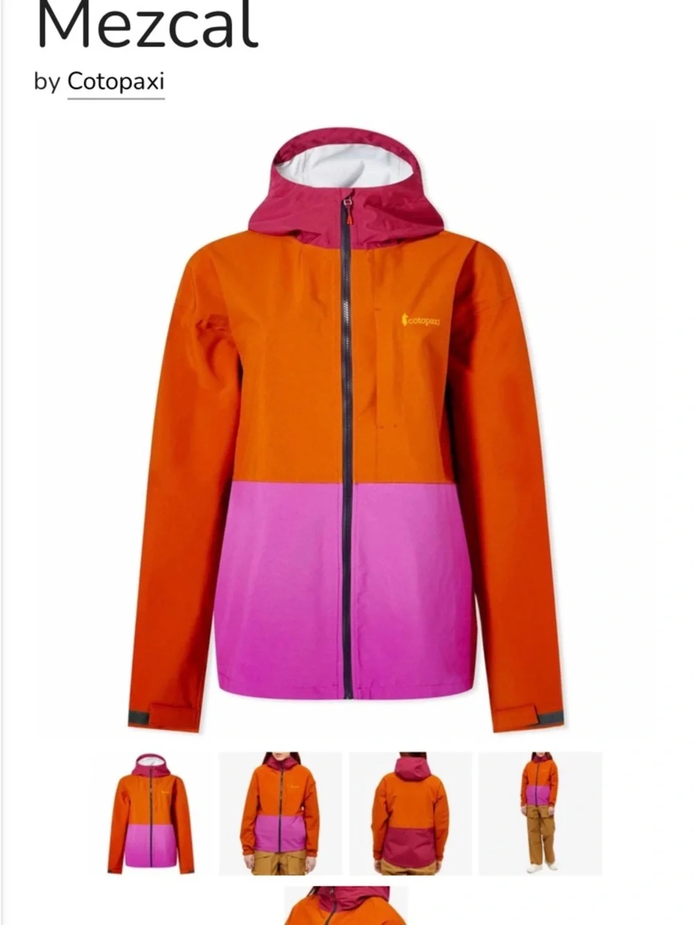 Cotopaxi Colorblock Hooded  Rain Shell Jacket - Rust Orange & Magenta - Picture 2 of 11